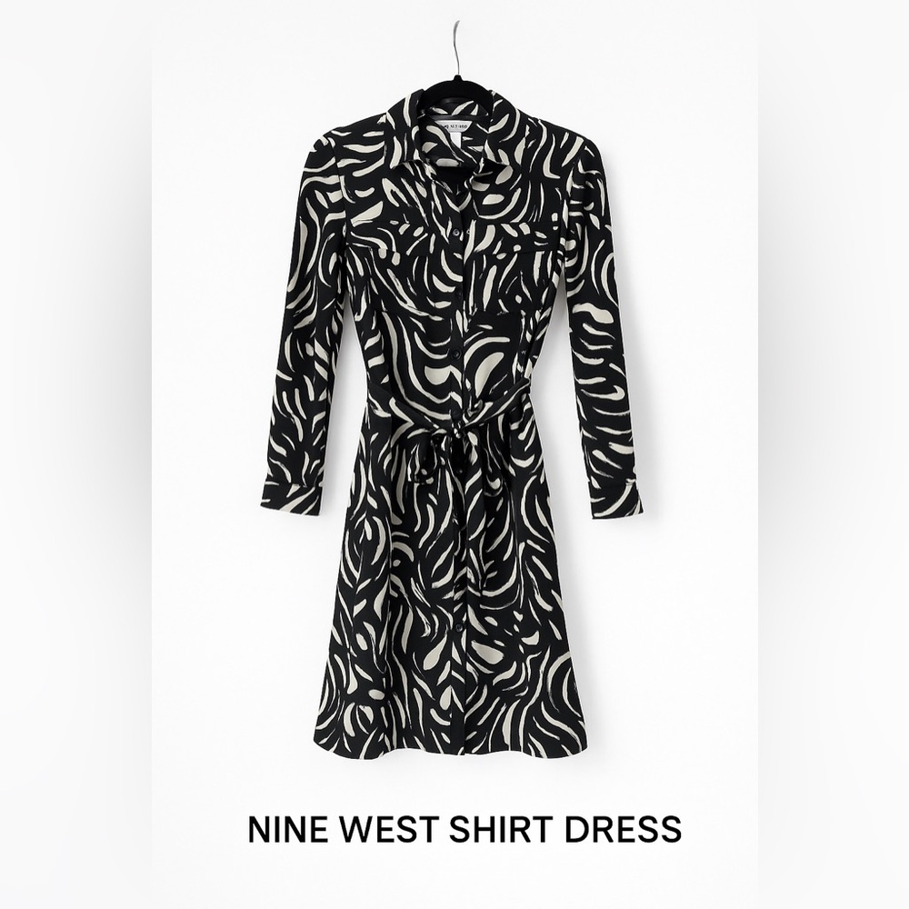 🖤 Nine West Black & White Abstract Print Shirt Dress